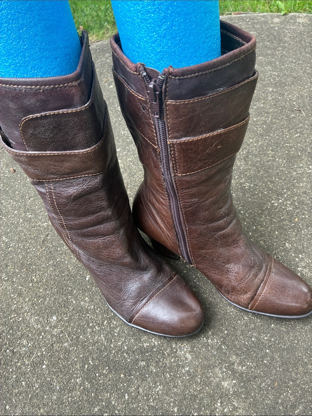 Born Brown Leather Mid-Calf Heeled Boots - Picture 2 of 11